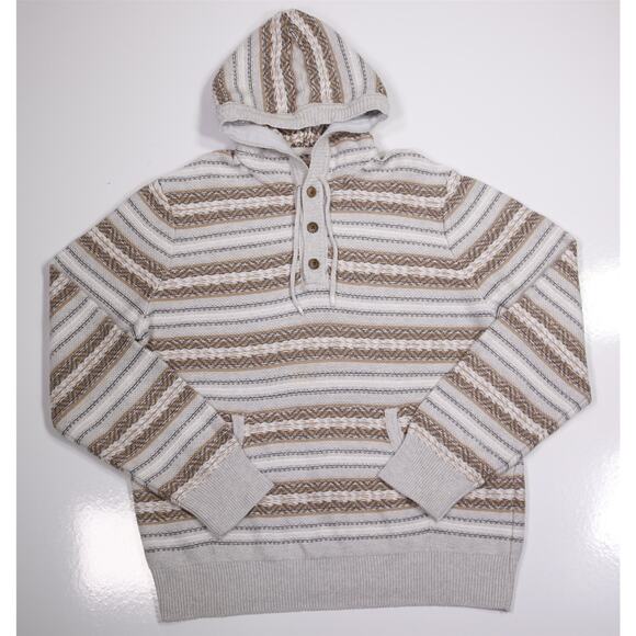 Faherty Mens Gray Brown Striped Cotton Knit Pacific Hoodie Sweatshirt Large